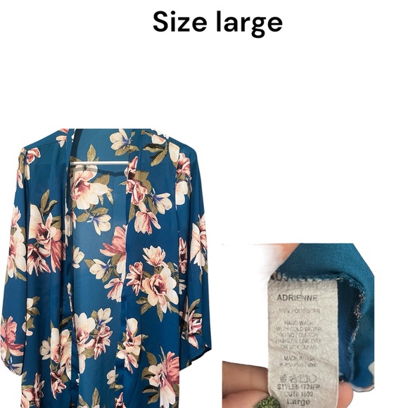 Adrienne Blue Floral Kimono - Size Large - Picture 1 of 1